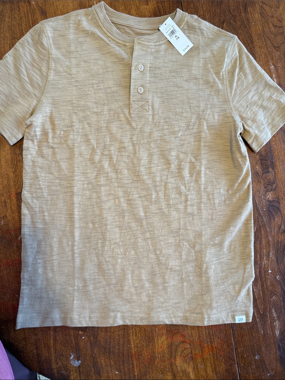 Boys Short Sleeve Henley Shirt in Beige - Classic Casual Tee